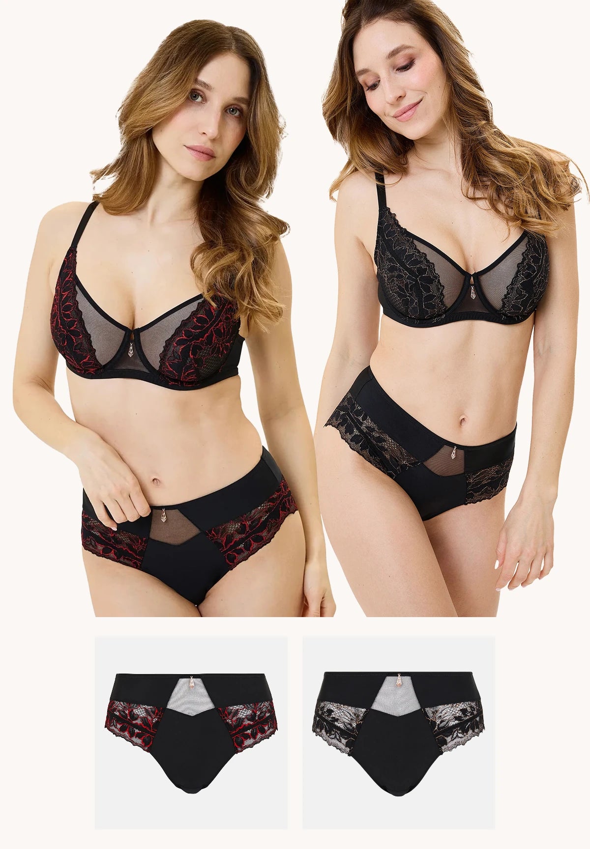 Lot de 2 Culottes Mélodie Noire Rouge & Noir Cuivré