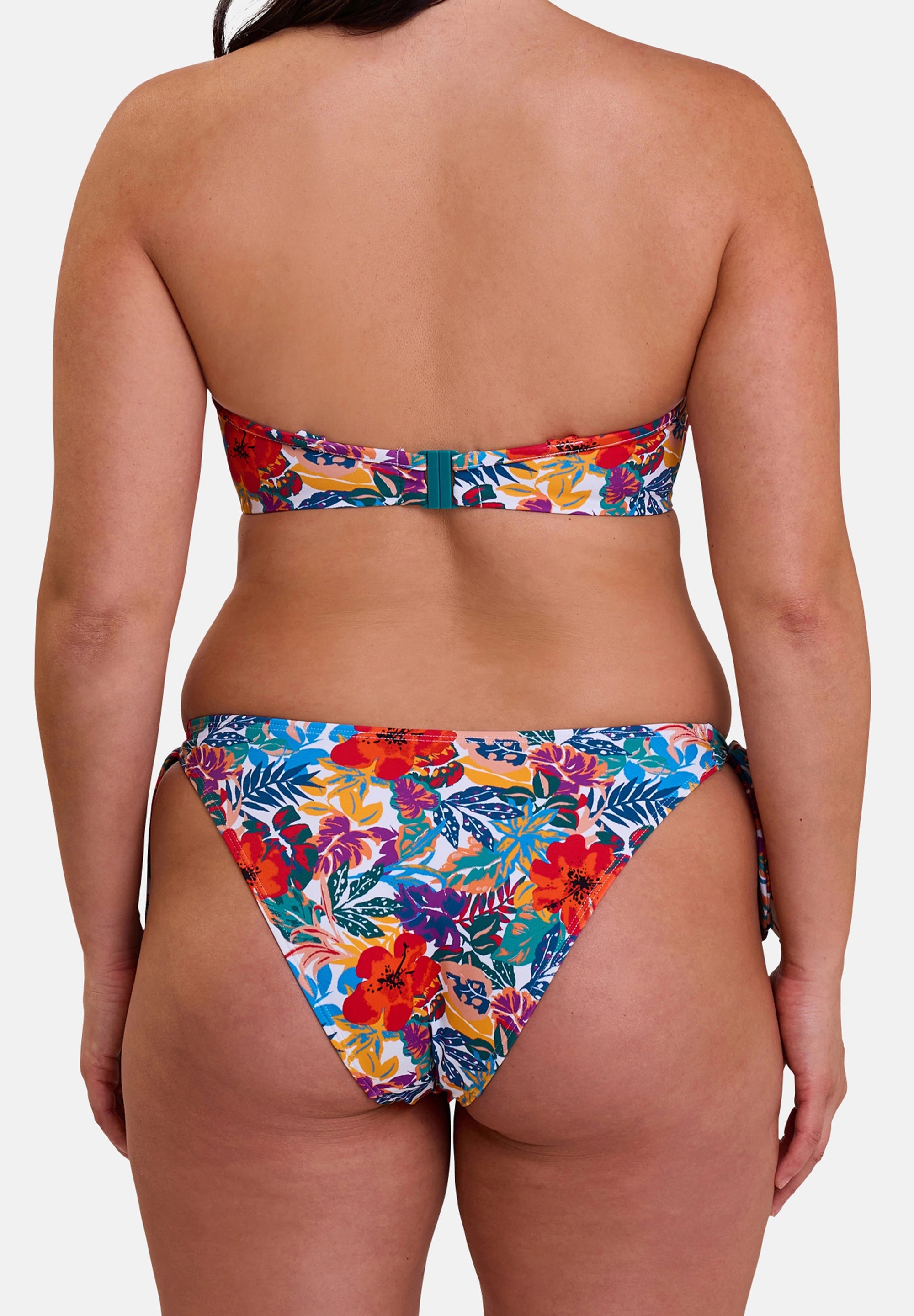 Slip de bain échancré et bandeau pour femme - imprimé tropical - vu de dos