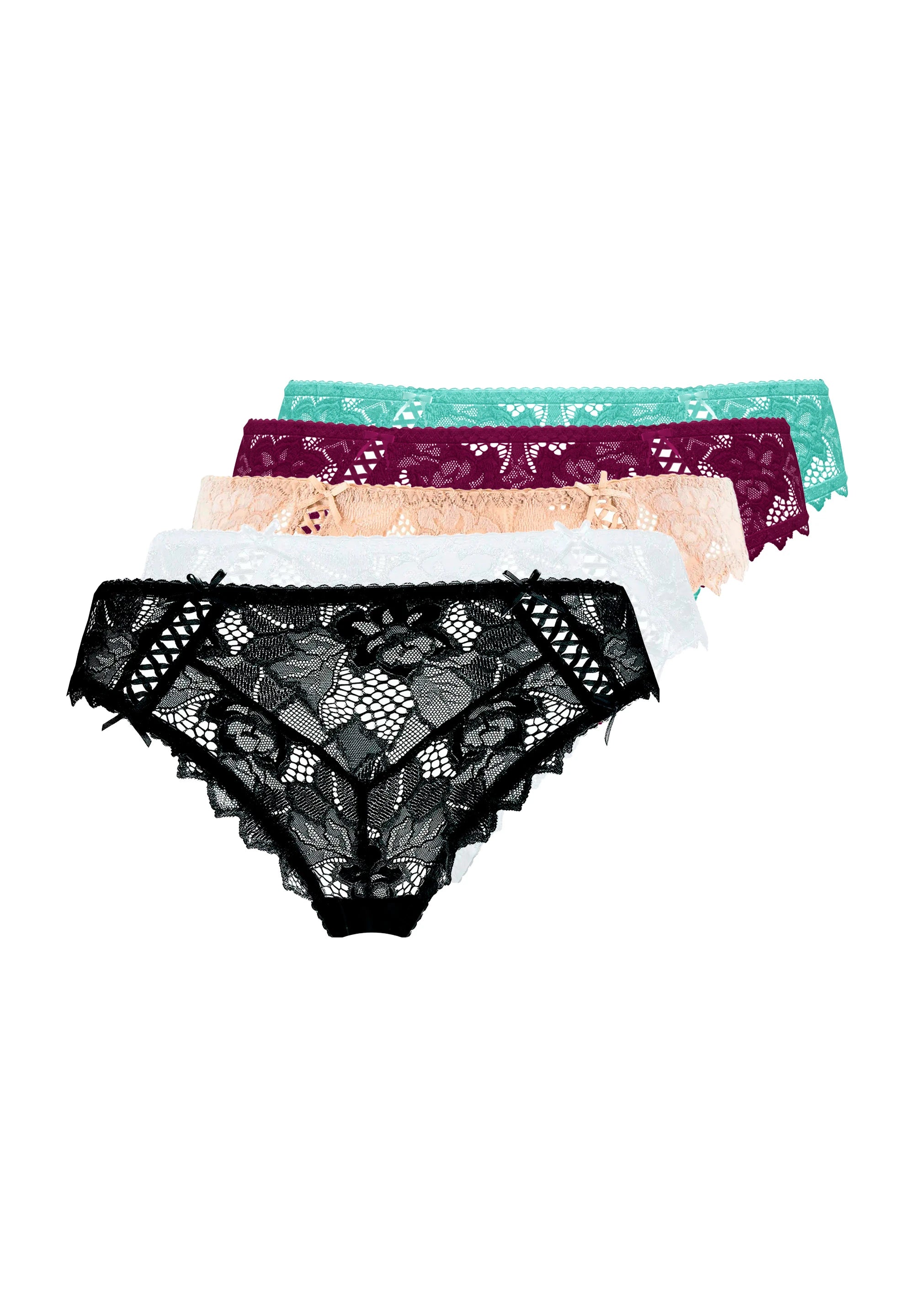 Lot de 5 slips Arum Noir, Blanc, Skin, Magenta Pourpre et Vert Aquifère