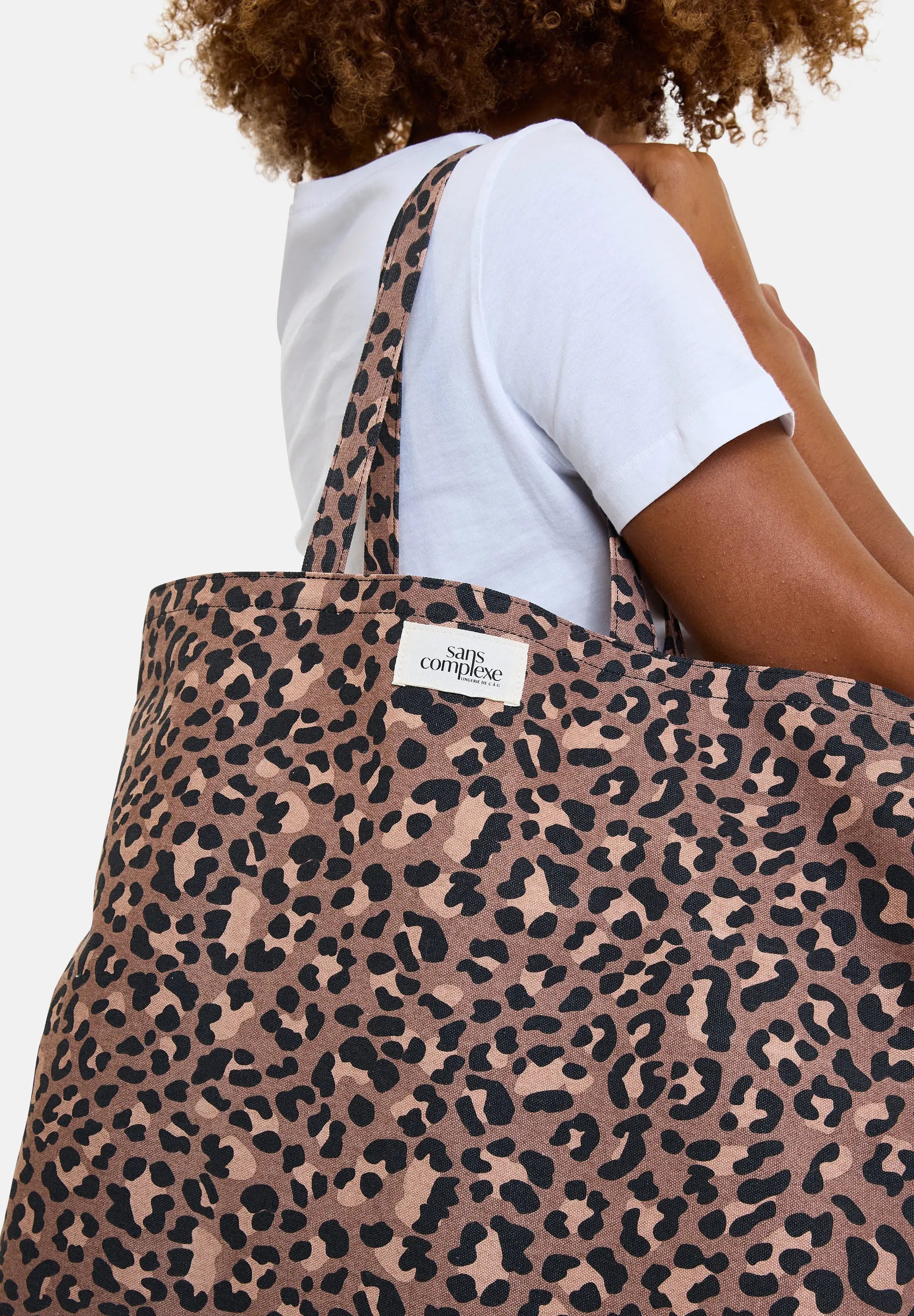 Tote bag en coton imprimé léopard
