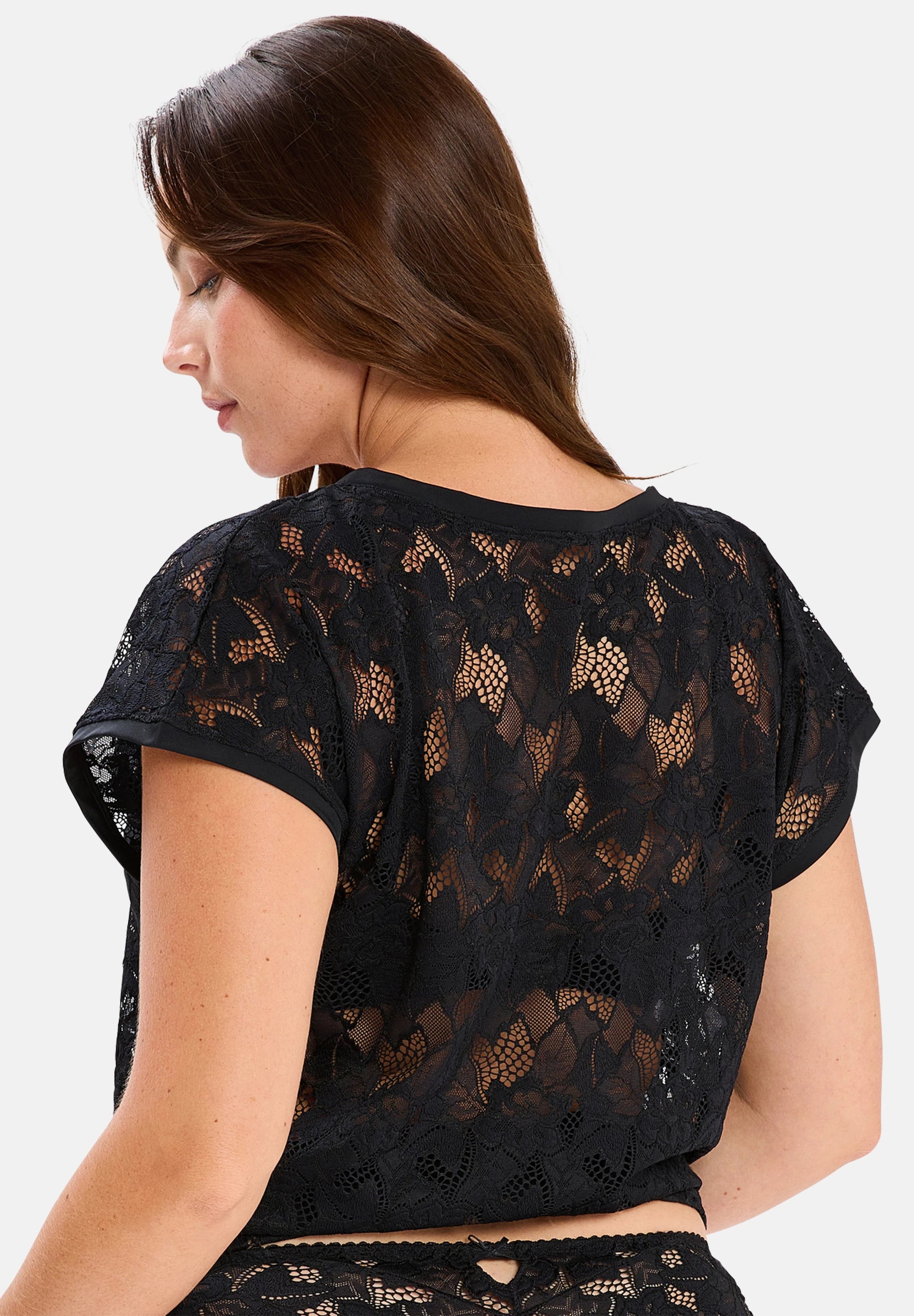 T-shirt en dentelle Arum Noir – vue 3/4